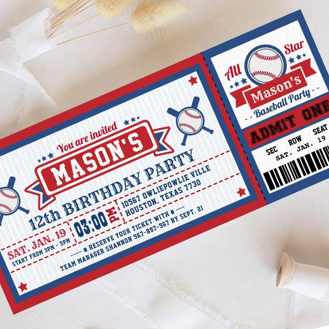 Billet de baseball Pass Anniversaire Invitation Bl (Créateur téléchargé)