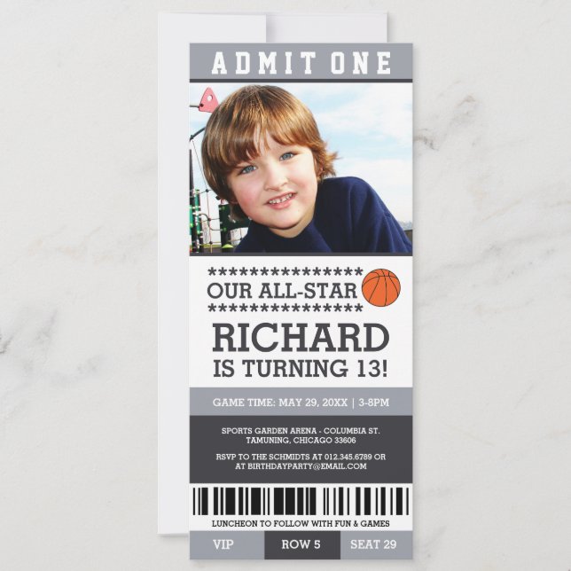 Billet de basket-ball Invitations d'anniversaire (Devant)