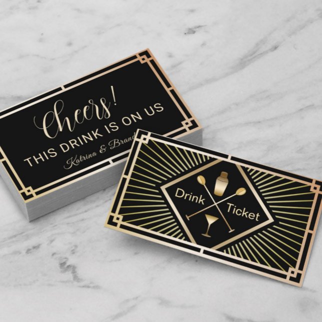 Billet de Boisson Or Art Déco Ticket Boisson Gratu (Créateur téléchargé)