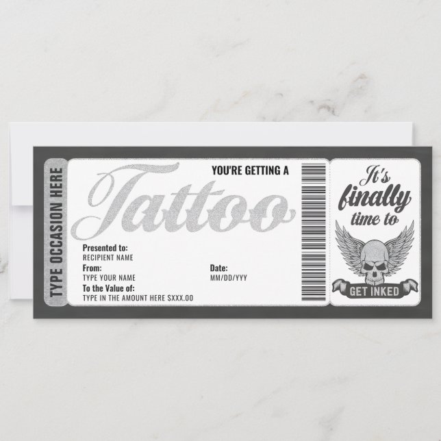 Billet de bon de carte cadeau tatouage de crâne (Devant)