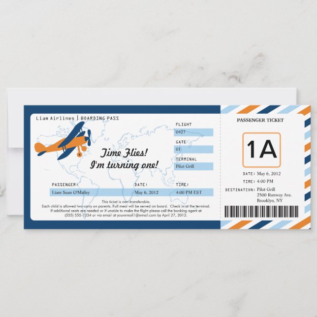 Billet de carte d'embarquement pour l'avion vintag (Devant)
