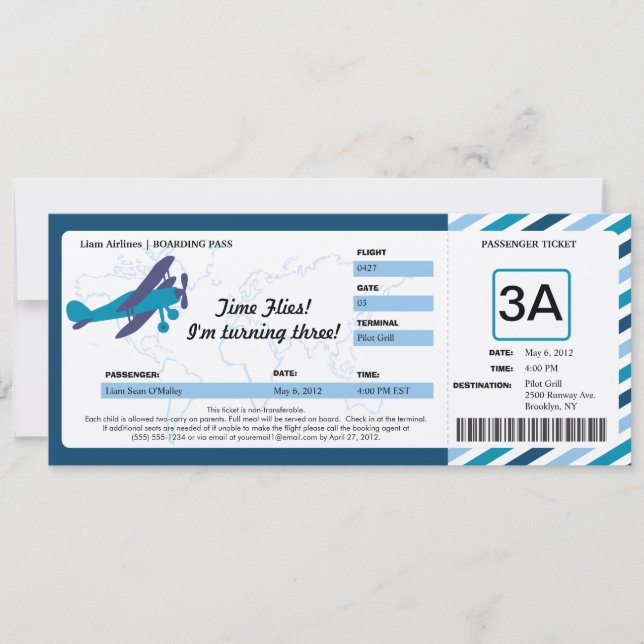 Billet de carte d'embarquement pour l'avion vintag (Devant)