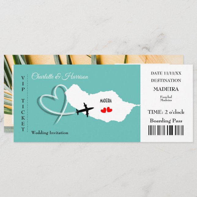Billet de destination de mariage à Madère Carte d' (Devant / Derrière)