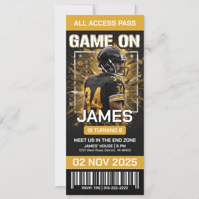 Billet de football Black & Gold Invitation Anniver (Devant)