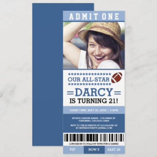 Billet de football bleu Invitations d'anniversaire