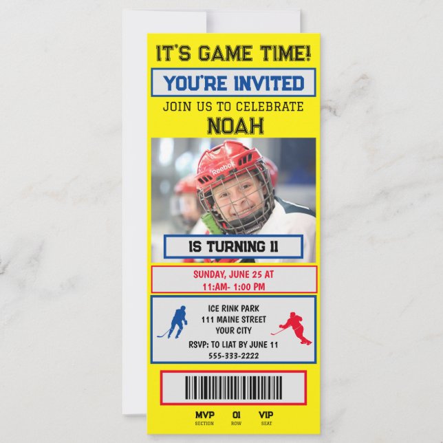 Billet de hockey Anniversaire Fête Invitation (Devant)