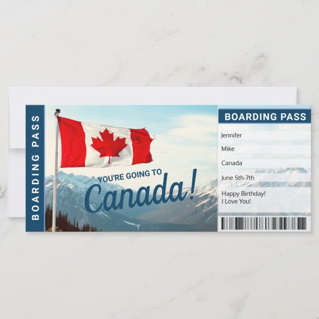 Billet de passeport de vacances au Canada (Devant)