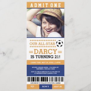 Billet de soccer jaune et bleu Invitations d'anniv