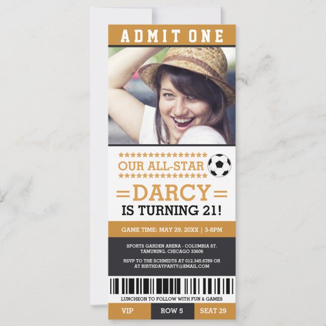 Billet de soccer jaune et noir Invitations d'anniv (Devant)