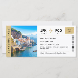 Billet de voyage Italie Vacances Carte d'embarque