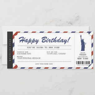 Billet de voyage surprise à New York Carte d'embar