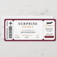 Billet de voyage surprise Billet d'avion Carte d'e