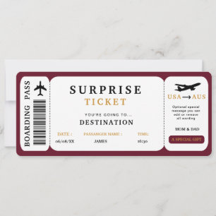 Billet de voyage surprise Billet d'avion Carte d'e