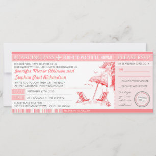 billet d'embarquement rose faire-part de mariage