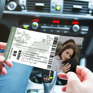 Billet d'embarquement Sage green Faire-part de mar