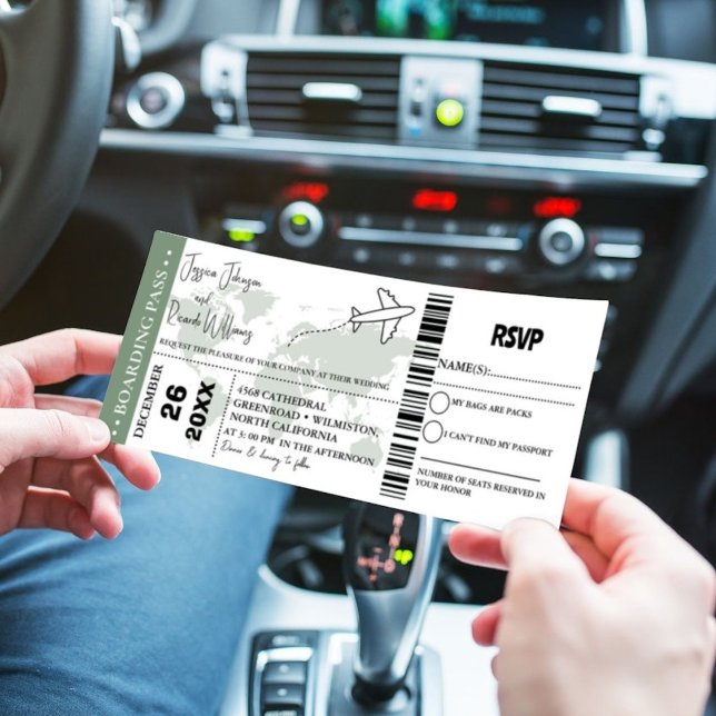 Billet d'embarquement Sage Green Faire-part de mar (Créateur téléchargé)