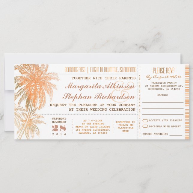 billet d'embarquement tickets mariage invitations  (Devant)