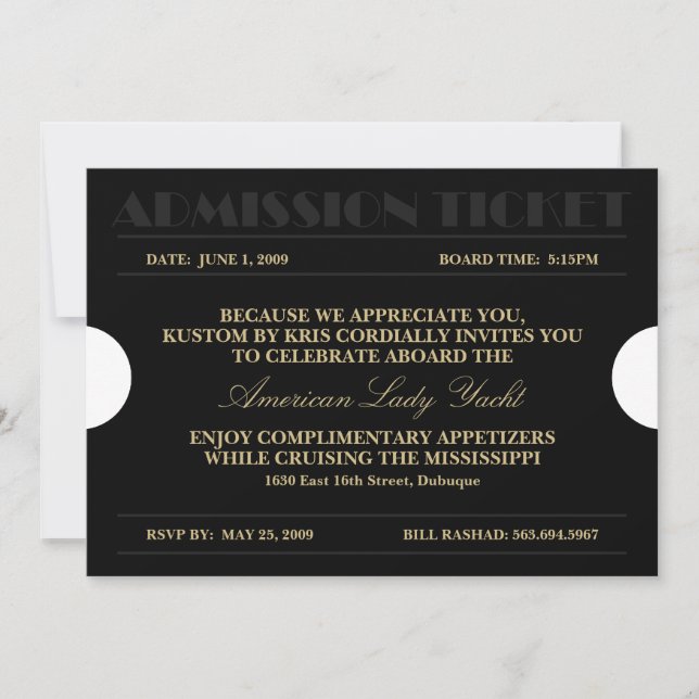 Billet d'entrée 5x7 Invitations (Devant)