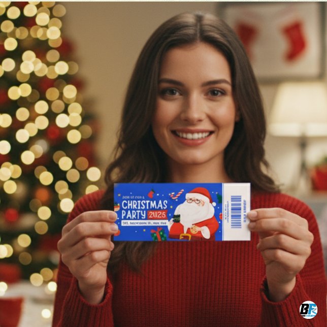 Billet d'entrée à la soirée de Noël bleu et rouge (Christms Party Ticket)