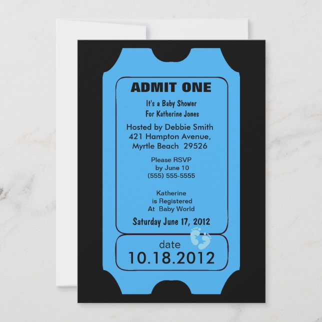 Billet d'entrée bleu Baby shower Invitation (Devant)
