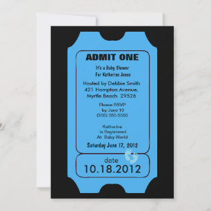 Billet d'entrée bleu Baby shower Invitation