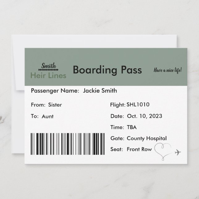 Billet Faire-part de grossesse pour la famille (Devant)