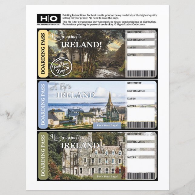 Billet Faux Irlande pour Voyage et Événements (Devant)