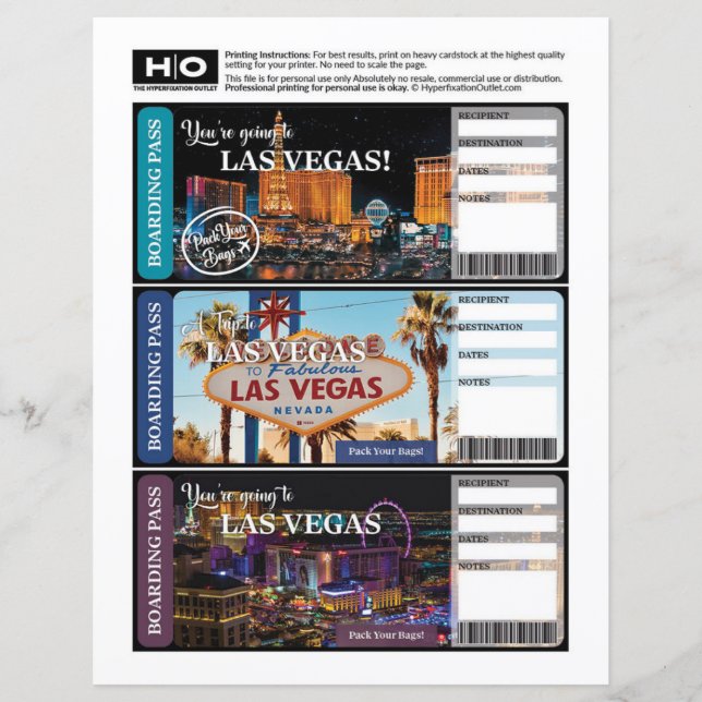 Billet Faux Las Vegas pour Voyage et Événements (Devant)