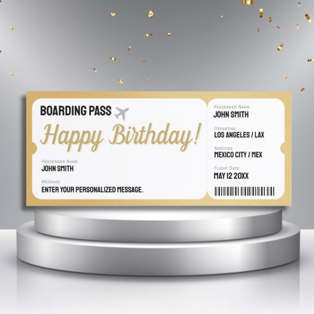 Billet Gold Plane - Invitation Surprise Boarding P (Golden Faux Plane Ticket Card - Birthday Flight Gift)
