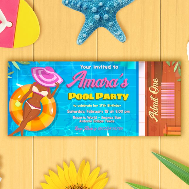 Billet Invitation de la fête du pool (Pool Party Ticket Invitation)