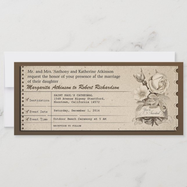 billet invitation de mariage vintage (Devant)