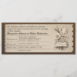 billet invitation de mariage vintage