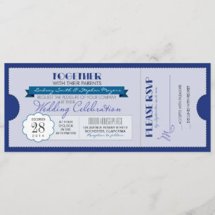 billet mariage bleu moderne invitation