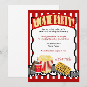 Billet MOVIE PARTY Invitations d'anniversaire *Mis