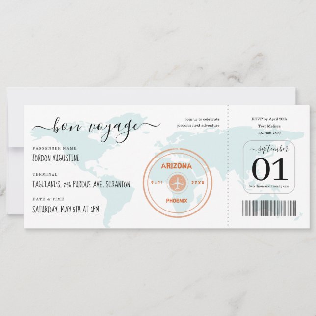 Billet Pass Embarquement Départ Invitation de fête (Devant)