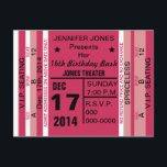 Billet Pour Amuser Invitation Carte Postale<br><div class="desc">Ticket To Fun Invitation Carte postale design graphique par Artinspanted. Invitation vos fans (invités) à un événement dont ils se souviendront toujours avec cette invitation amusante à billets. Couleurs roses, blanc et noir design ressemble à un billet pour un concert, une pièce de théâtre ou votre événement spécial! Parfait pour...</div>