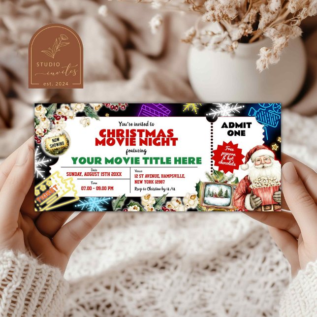 Billet pour une soirée cinéma de Noël sous néon (Créateur téléchargé)