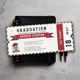 Billet Sport Bleu Rouge Photo Graduation Invitatio