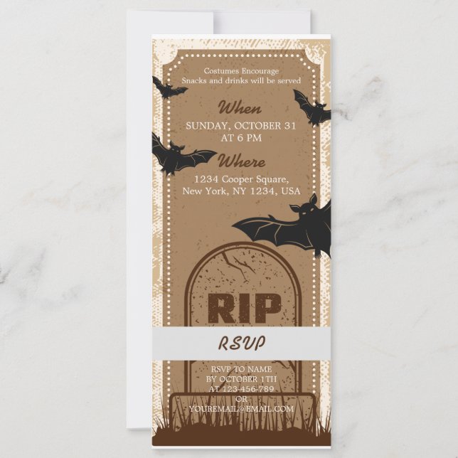 Billet vintage Brown Halloween Bat Party (Devant)