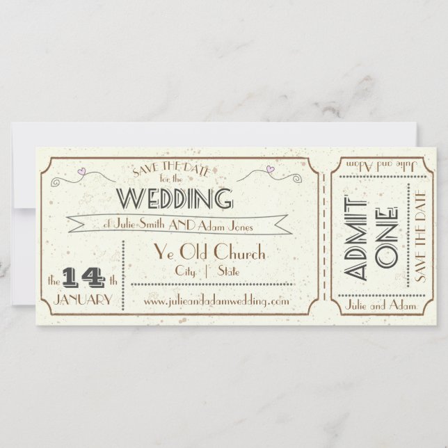 Billet Vintage Grunge Enregistrez la Date (Devant)