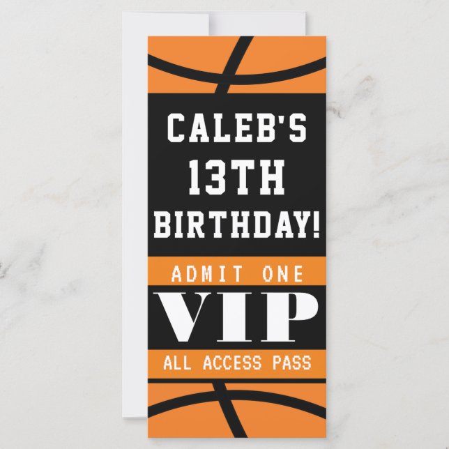 Billet VIP anniversaire noir orange basket-ball (Devant)