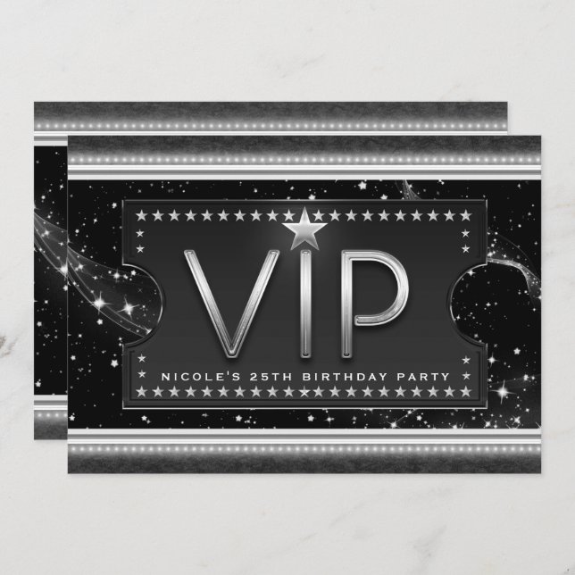 Billet VIP Black & Silver Chic Glam Invitation (Devant / Derrière)