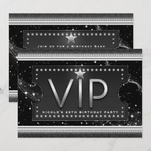 Billet VIP Black & Silver Chic Glam Invitation