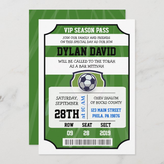 BILLET VIP FOOTBALL Invitation Bar Mitzvah (Devant / Derrière)