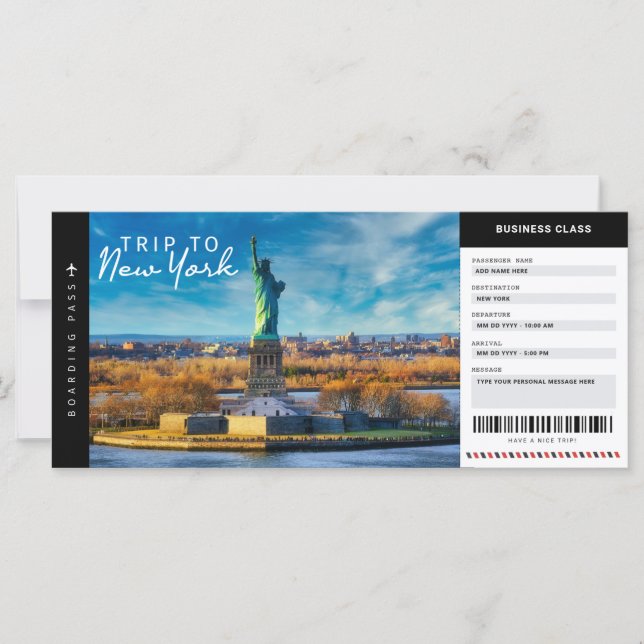 Billet voyage New York Trip Boarding Pass Vacances (Devant)