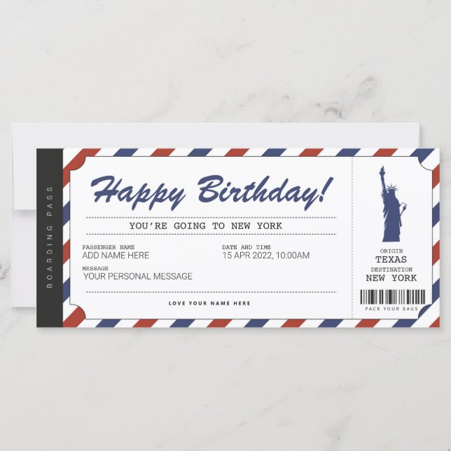 Billet voyage Pass voyage Surprise New York (Devant)