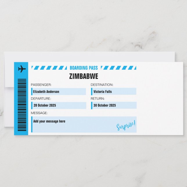 Billet voyage surprise Victoria Falls (Devant)