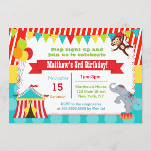 Billets Carnival Circus Anniversaire Invitations