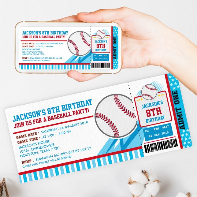Billets de baseball Pass Invitation d'anniversaire (Créateur téléchargé)