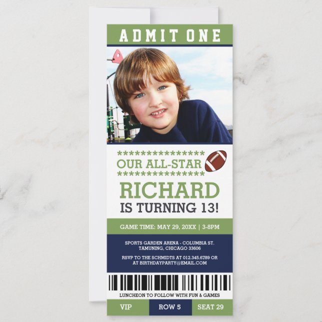 Billets de football Invitations d'anniversaire (Devant)